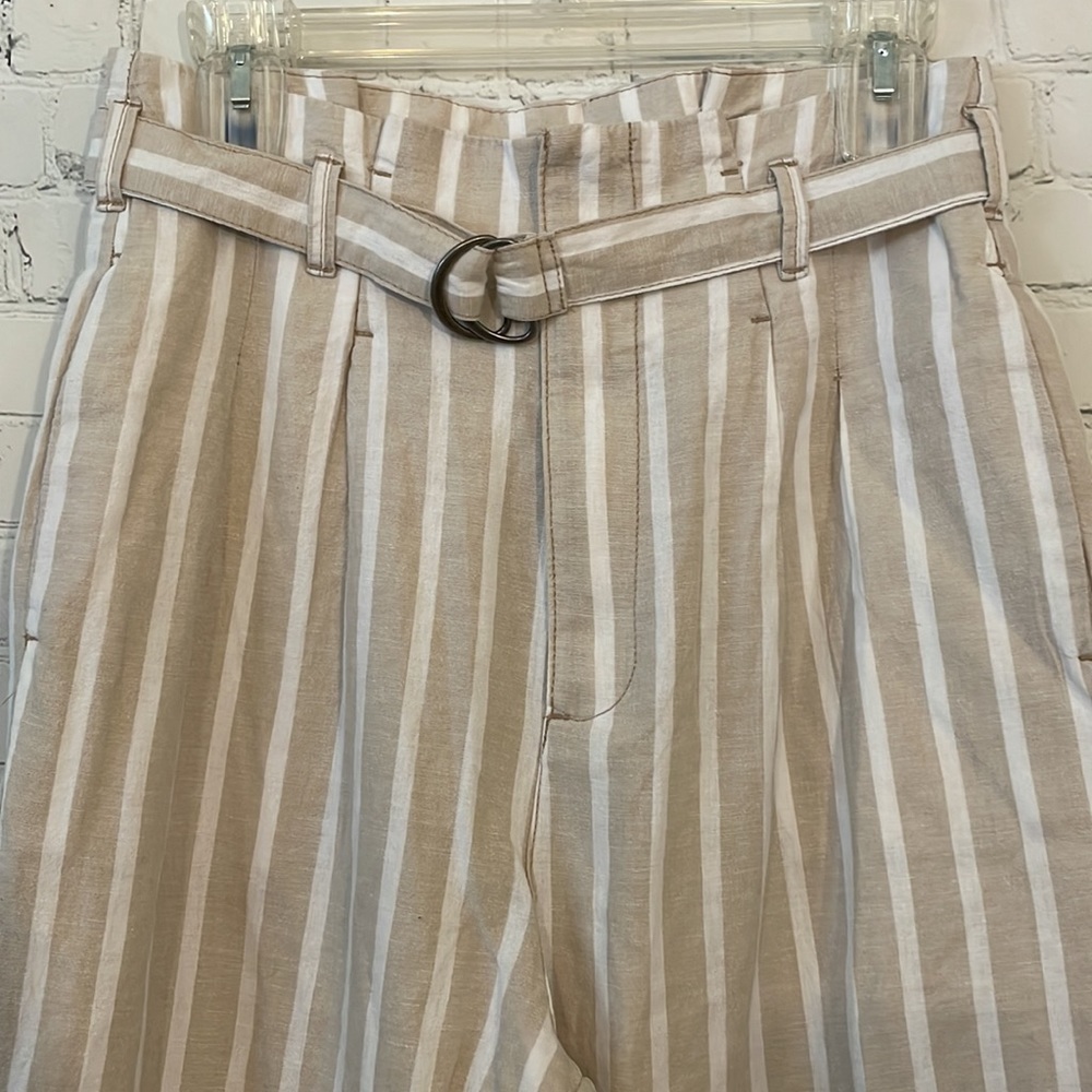 Abercrombie and Fitch High Waisted Linen striped neutral trouser pants - Picture 6 of 9